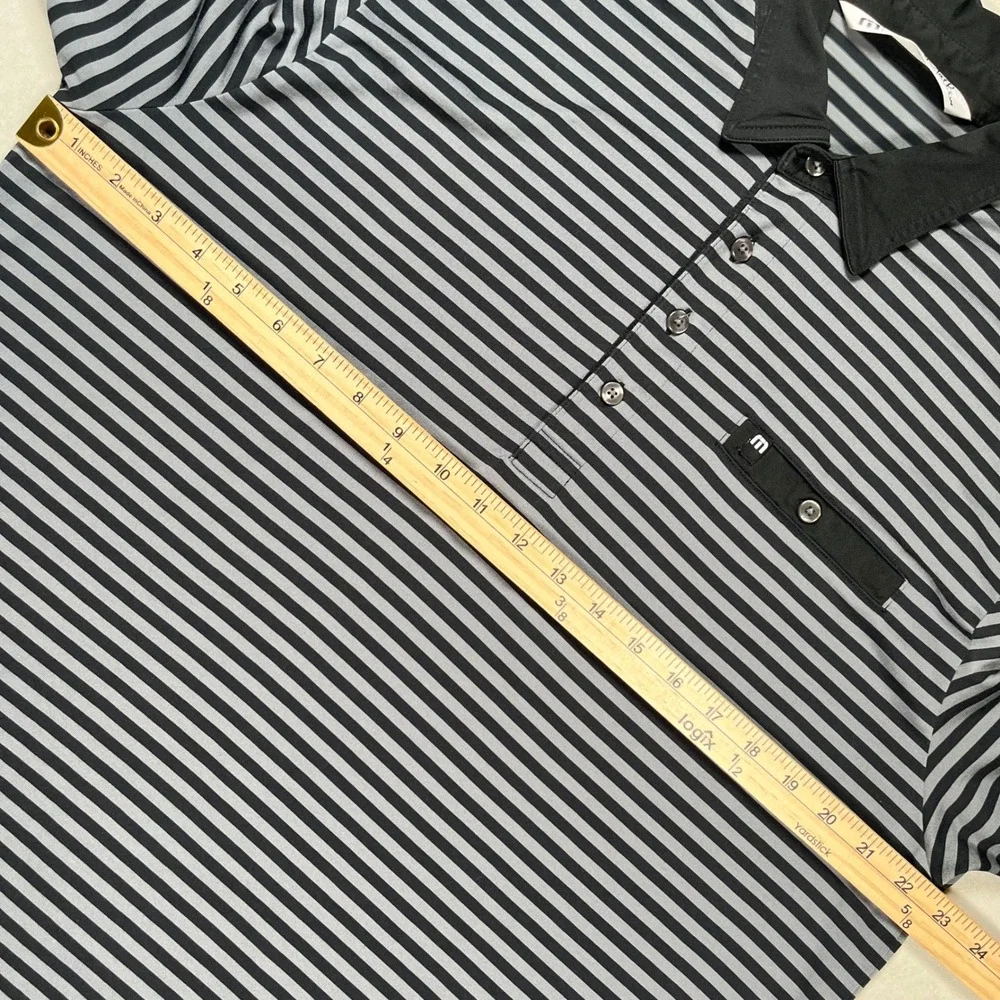 Travis Mathew Polo Shirt Men XL Black Grey Striped Short Sleeve Pima Cotton Logo